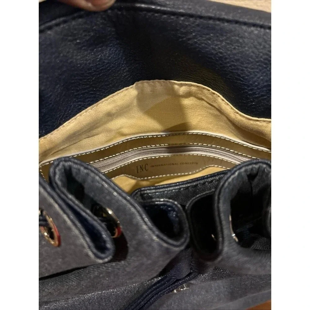 INC International Concepts Women's Bailie Metallic Twill Backpack Blue O/S